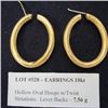 Image 1 : Earrings 18kt - Hollow Oval Hoops w/Twist Striations.  Lever Backs - 7.56 g