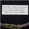 Image 2 : Necklace 14kt & 925 - David Yurman Buckle 4-Section Sterling Cable Necklace w/Gold Caps & Gem Accent