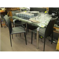 AS NEW GLASS TOP TABLE WITH DRAW LEAVES