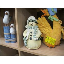 4 FIGURINES, DUCK, SLEEPING MAN, SNOWMAN, SEAGULLS