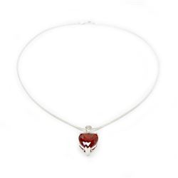 Natural Heart Fire Red Garnet Gemstone Necklace Pendant On 925 Silver Plated Snake Link Chain