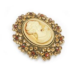 Ladies Silhouetted Rhinestone Cameo Pendant Broach