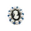Image 1 : Blue Rhinestone And White Pearl Cameo Broach