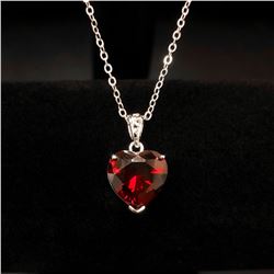 Natural Heart Fire Red Garnet Gemstone Necklace Pendant On 925 Silver Plated Snake Link Chain