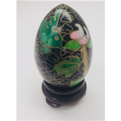 Asian Cloisonne & Enameled Floral Decorated Egg On Stand