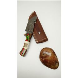 9" Damascus Drop Point With Stunning Camel & Dymondwood Handle!