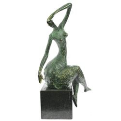 Sensual Nude Woman Abstract Art Bronze Marble Base Sculpture Erotic Art Decor