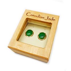 Simple Ladies 1.49ct Oval Cut Canadian Jade Earrings in 18K Gold Plated Mount