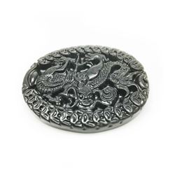 Asian Green Jade Carved Dragon Medallion