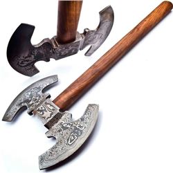 HEROS Hand Made Damascus Steel Forged Double Head War Axe With Rose Wood Handle