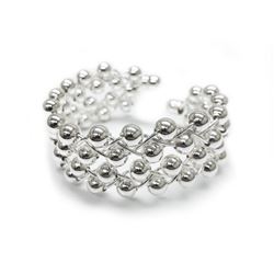 Ladies 925 Sterling Silver Plated Round Bead Bangle