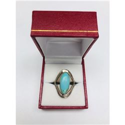 Ladies Turquoise Stone Ring With 925 Sterling Silver Band