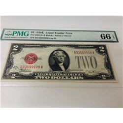 *RARE* $2 1928E US Bill - Legal Tender Note / PMG Graded 66EPQ
