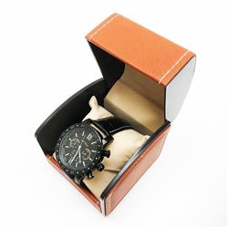 Mens L.A Banus Midnight Black Chrome Finish & Genuine Leather Band Chronograph Watch