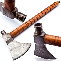 Hand Made Damascus Steel Forged Axe With Rose Wood Handle