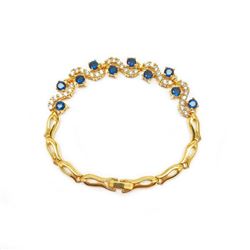 Bejewelled Blue & White Stone Gold Plated Ladies Bracelet