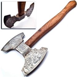 OUTLAW'S Hand Made Damascus Steel Forged Double Head WAR Axe With Rose Wood Handle