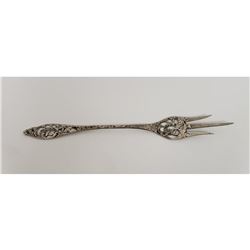 Early 20th Century Floral Etched Hallmarked Sterling Silver Pickle Fork