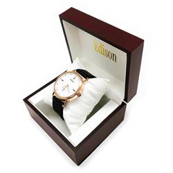 Edison Rose Gold Gloss Finish & Genuine Leather Band Watch