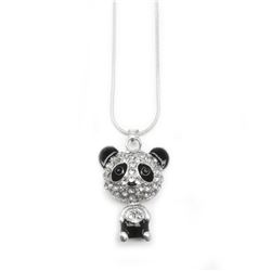 Ladies Rhinestone Black Enameled Panda Pendant Accompanied With 925 Sterling Silver Necklace