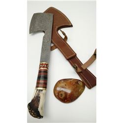 16" Damascus Axe Hand Carved Antler Hunters Handle