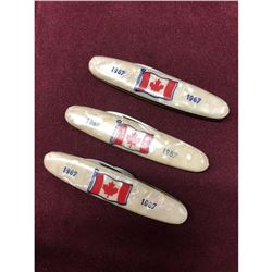 Lot Of 3 Canada Centennial Collector Knives 1967