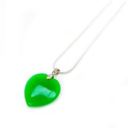 Chinese Green Jade Heart Pendant On 925 Necklace
