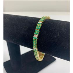 Ladies 18K Gold Plated 7ct Green Agate and Diamond Bracelet