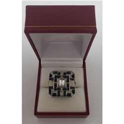 Ladies Blue Enamel & Silver Semi-Precious Stone Ring With LED Ring Box