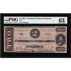 1862 $2 Confederate States of Note T-54 PMG Choice Uncirculated 63
