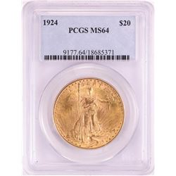 1924 $20 St. Gaudens Double Eagle Gold Coin PCGS MS64