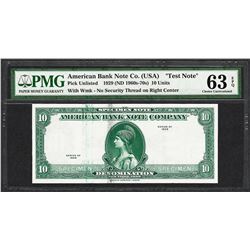 1929 10 Unit American Bank Note Co. "Test Note" PMG Choice Uncirculated 63EPQ
