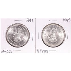 Lot of 1947-1948 Mexico Cuauhtemoc Cinco Pesos Silver Coins