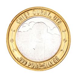 .999 Silver Chief Ouray, UTE $10 Casino Limited Native American Series Gaming Token