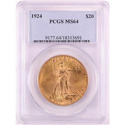 1924 $20 St. Gaudens Double Eagle Gold Coin PCGS MS64