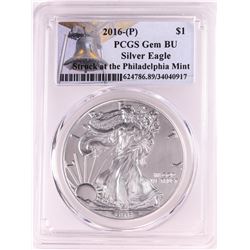 2016-P $1 American Silver Eagle Coin PCGS Gem BU Struck at the Philadelphia Mint