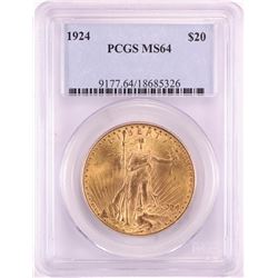 1924 $20 St. Gaudens Double Eagle Gold Coin PCGS MS64