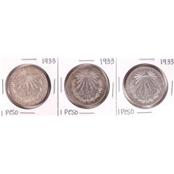 Lot of (3) 1933 Mexico Un Pesos Silver Coins