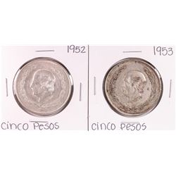 Lot of 1952-1953 Mexico Cinco Pesos Silver Coins