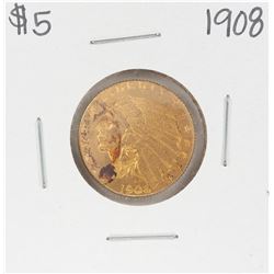 1908 $5 Indian Head Half Eagle Gold Coin