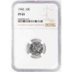 1942 Proof Mercury Dime Coin NGC PF65