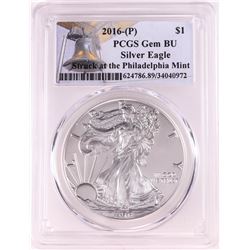 2016-P $1 American Silver Eagle Coin PCGS Gem BU Struck at the Philadelphia Mint