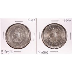 Lot of 1947-1948 Mexico Cuauhtemoc Cinco Pesos Silver Coins