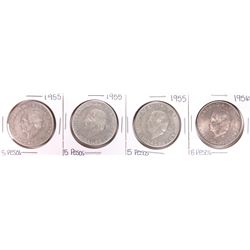 Lot of (4) 1955 Mexico Hidalgo Cinco Pesos Silver Coins
