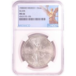 1985Mo Mexico 1 Onza Libertad Silver Coin NGC MS66