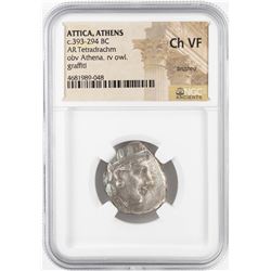 393-294 BC Attica Athens AR Tetradrachm Athena Owl Coin NGC CH VF