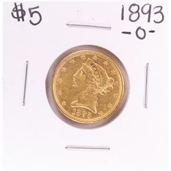 1893-O $5 Liberty Head Half Eagle Gold Coin