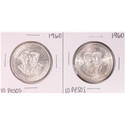 Lot of (2) 1960 Mexico Diez Pesos Silver Coins