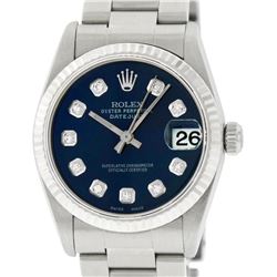 Rolex Womens Midsize 31mm 18K Gold Bezel Blue Diamond Stainless Steel Datejust