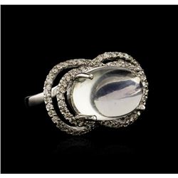 14KT White Gold 0.84 ctw Blue Moonstone and Diamond Ring